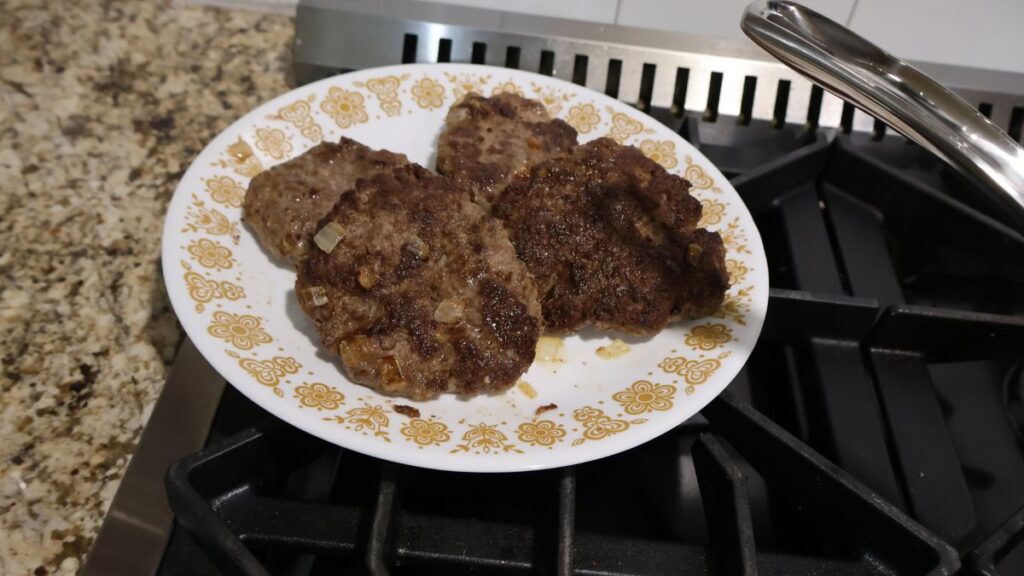 salisbury steaks on plate without gravy