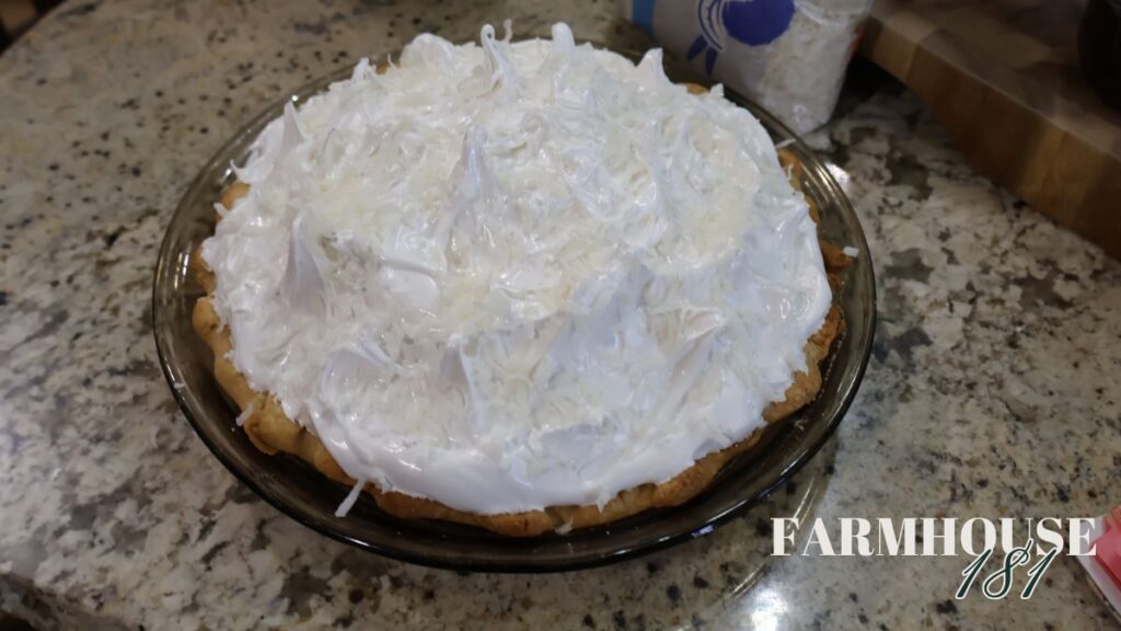 unbaked meringue on coconut pie