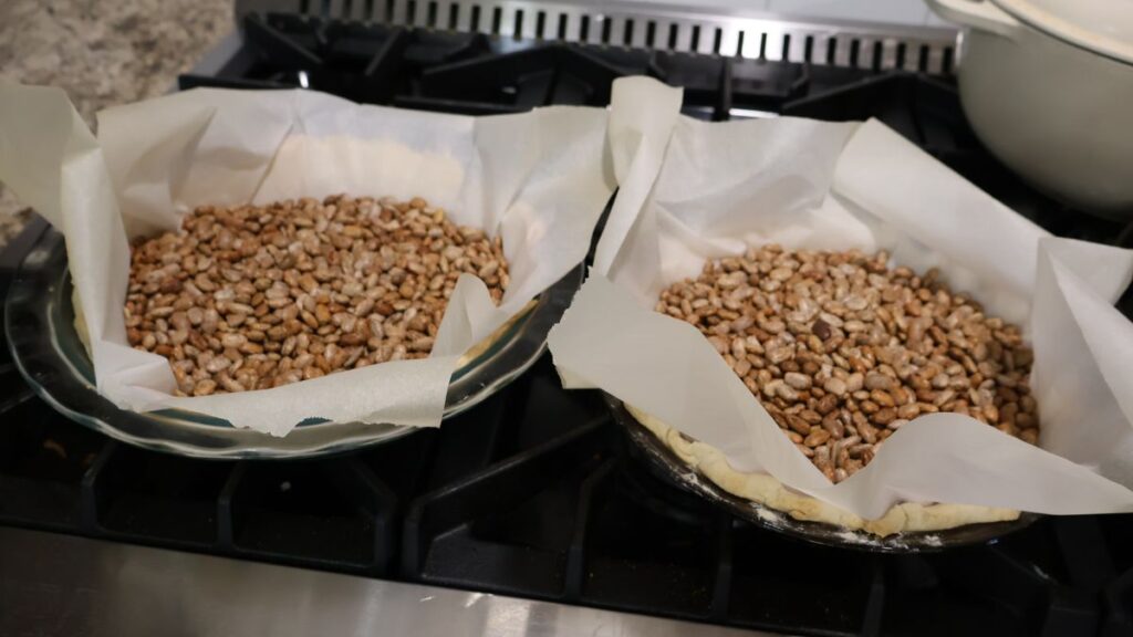 Dried Pinto Beans in Pie Dishes for pie weights