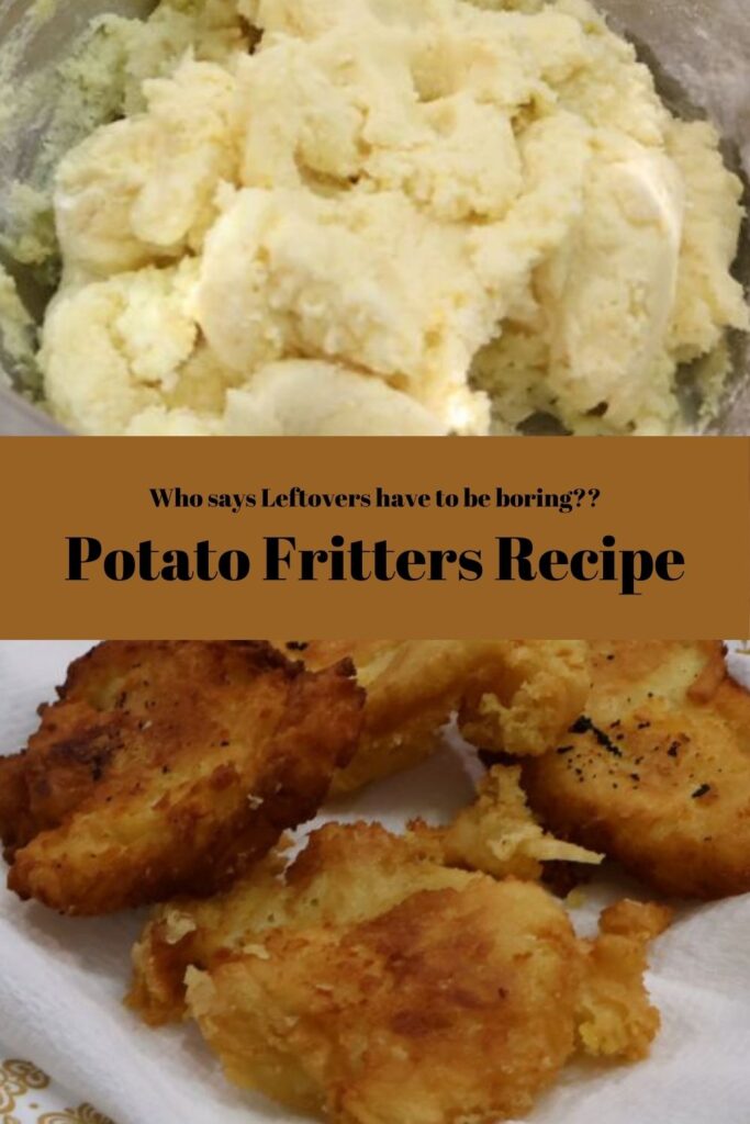 leftover mashed potatoes and potato fritters for pinterest image