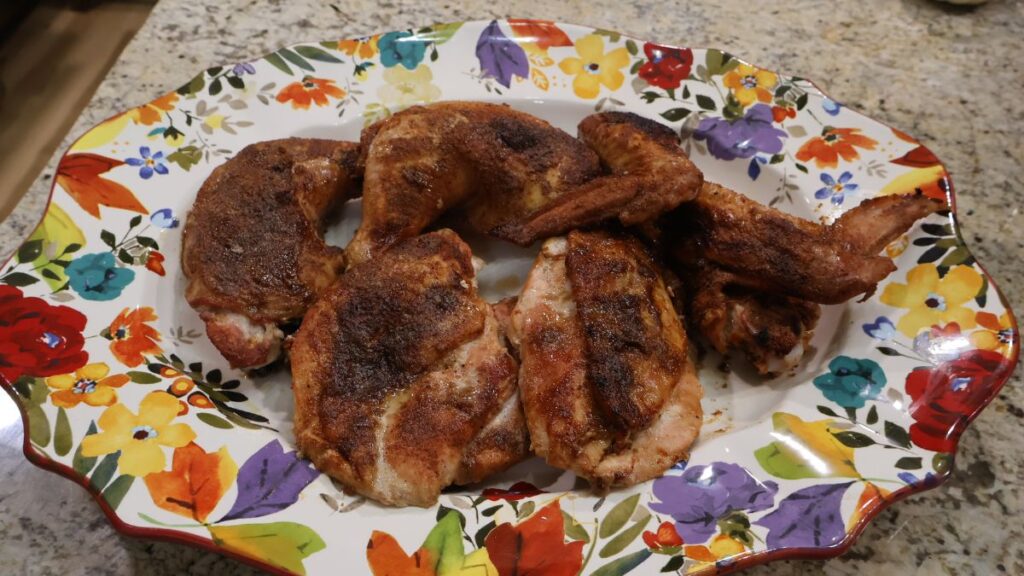 cooked turkey pieces on platter