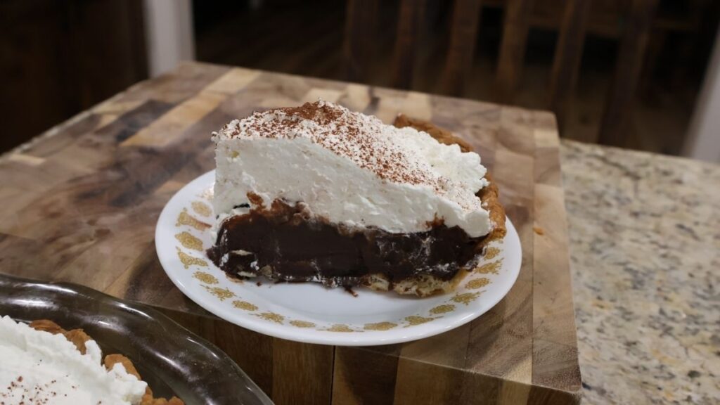perfect chocolate pie slice on plate