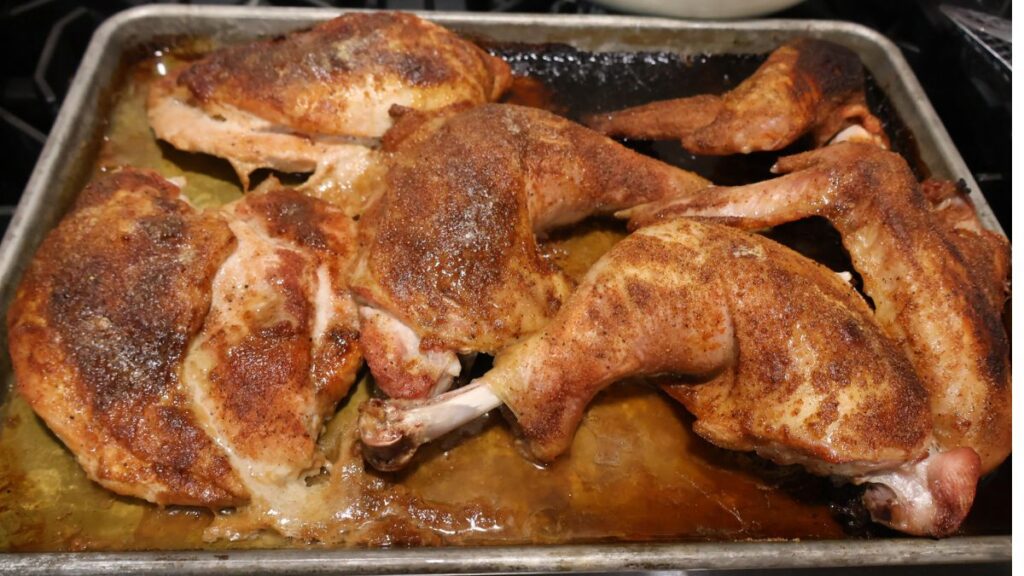 no baste turkey recipe cooked turkey pieces on sheet pan