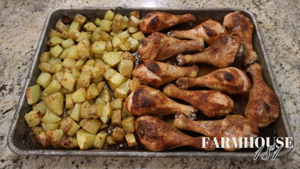 one pan roasted chicken and vegetables ready to serve