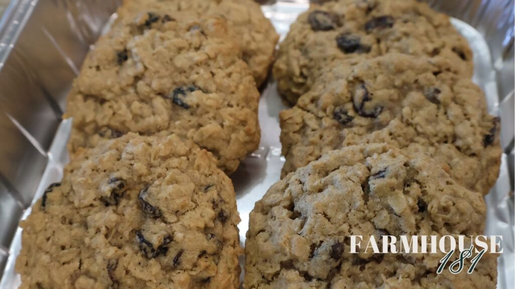 large oatmeal raisin cookies in foil pan