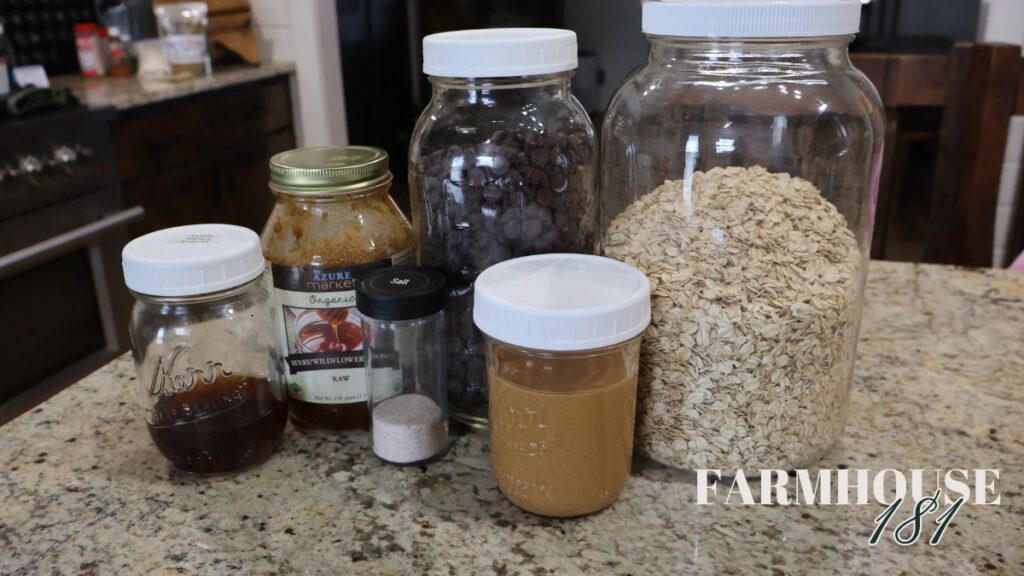 ingredients displayed for chocolate peanut butter granola bars
