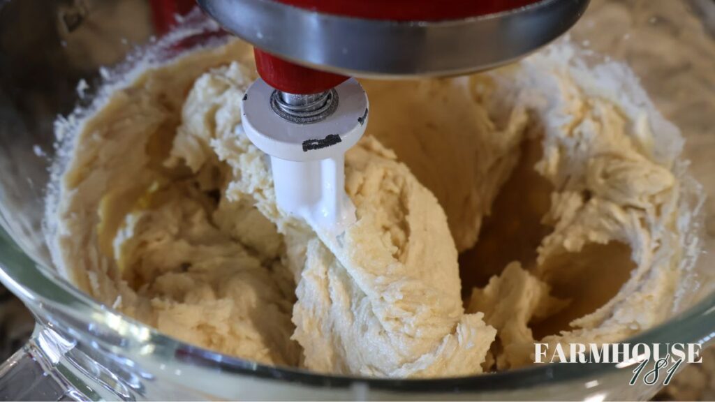 wet ingredients mixed in a stand mixer bowl