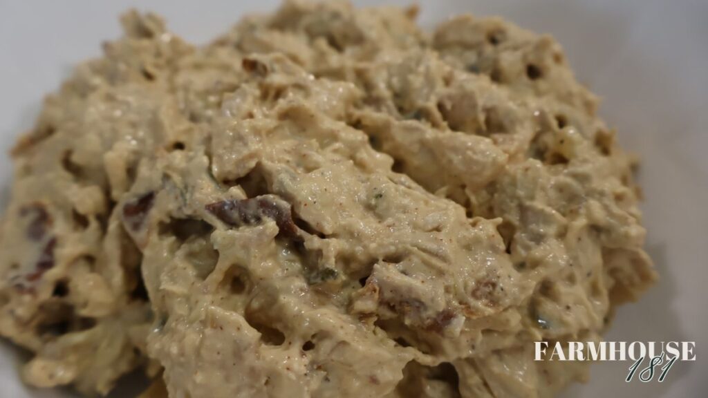 close up of the roasted chicken salad in bowl