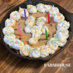decorated cast iron chocolate chip cookie dough cake