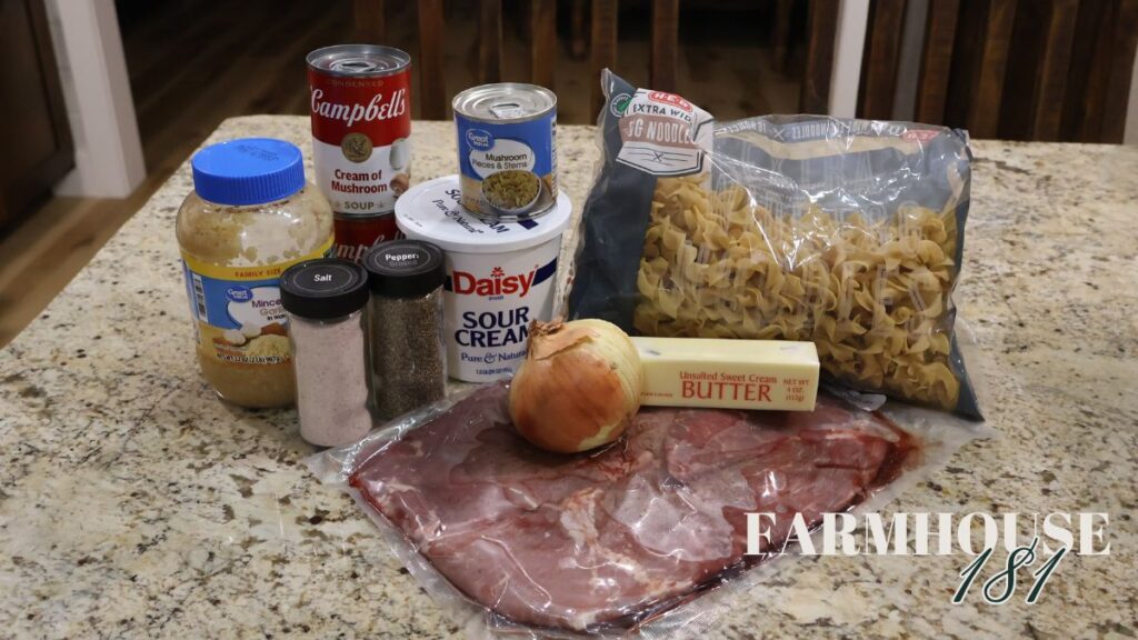 ingredients displayed for stroganoff