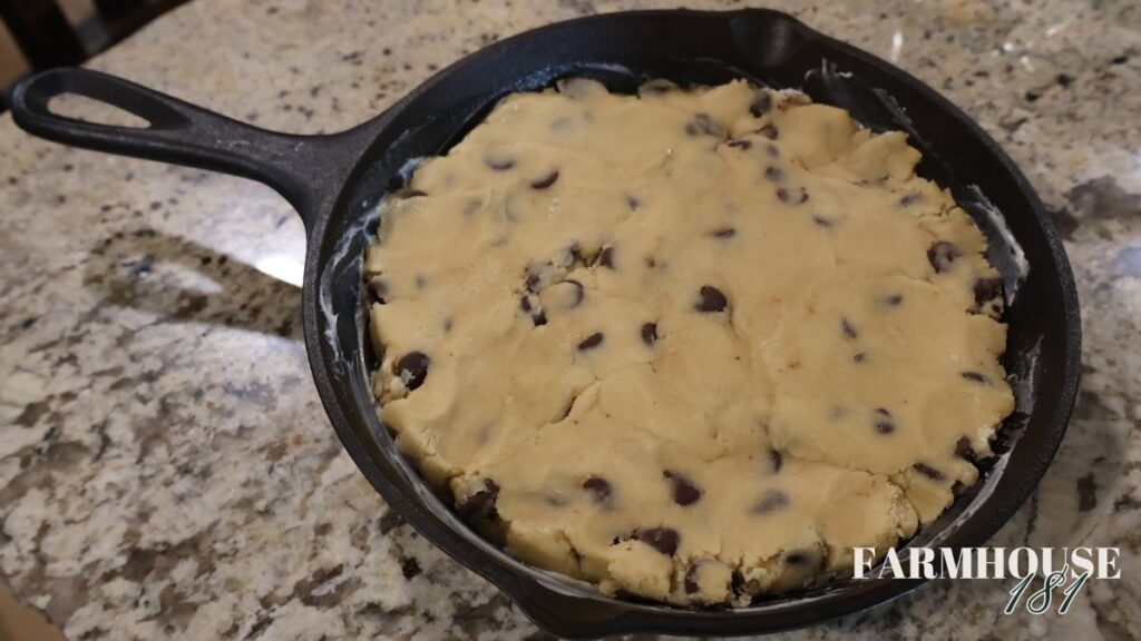 cookie dough in cast iron skillet