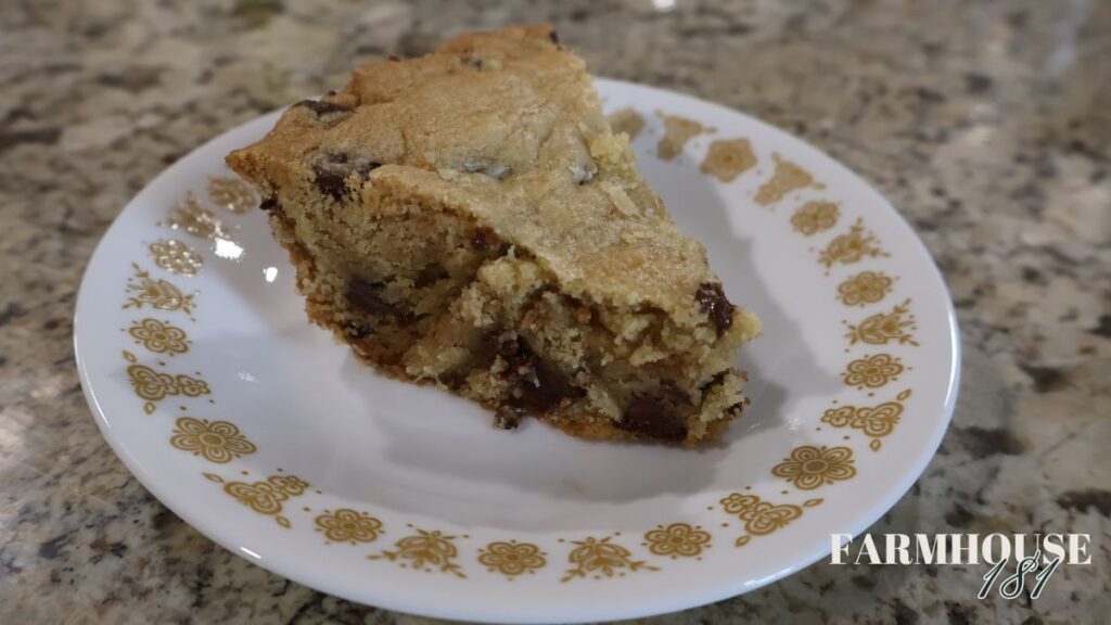 slice of cast iron cookie cake