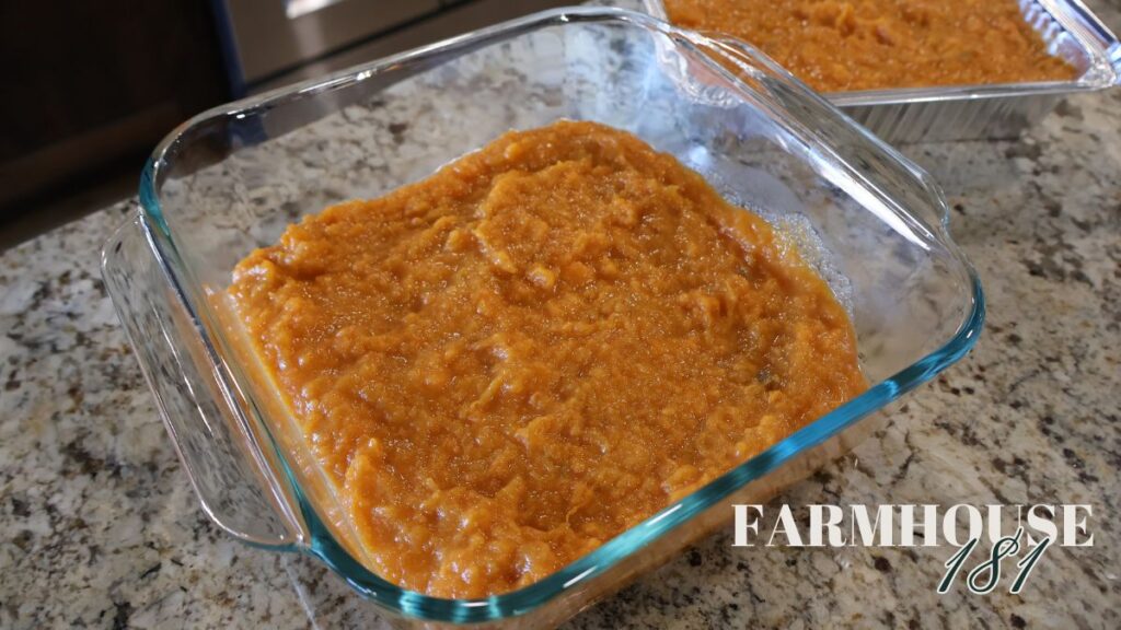 sweet potato base layer in pyrex dish