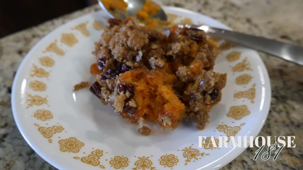 sweet potato casserole spoon full on plate