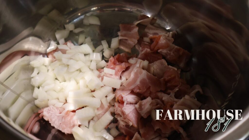 onion and bacon sauteing in the instant pot