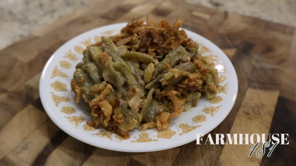 green bean casserole serving on a plate