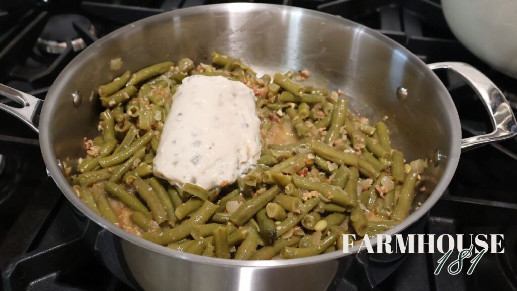 green beans and cream of mushroom soup in skillet not mixed together